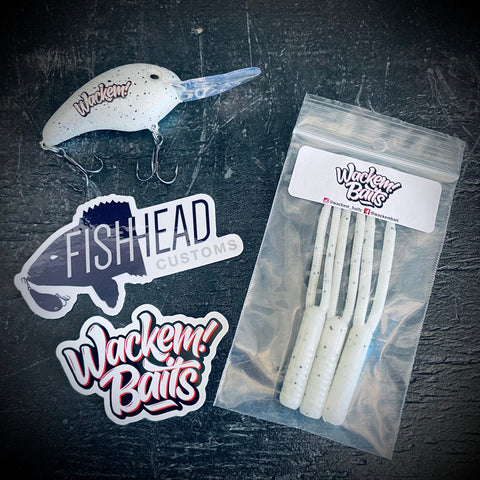 FishHead15 Custom Painted "Wackem" 5XD Crankbait + White Walker Dubz (3 pack)