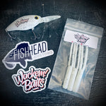 FishHead15 Custom Painted "Wackem" Deep Diving Crankbait + White Walker Dubz (3 pack)